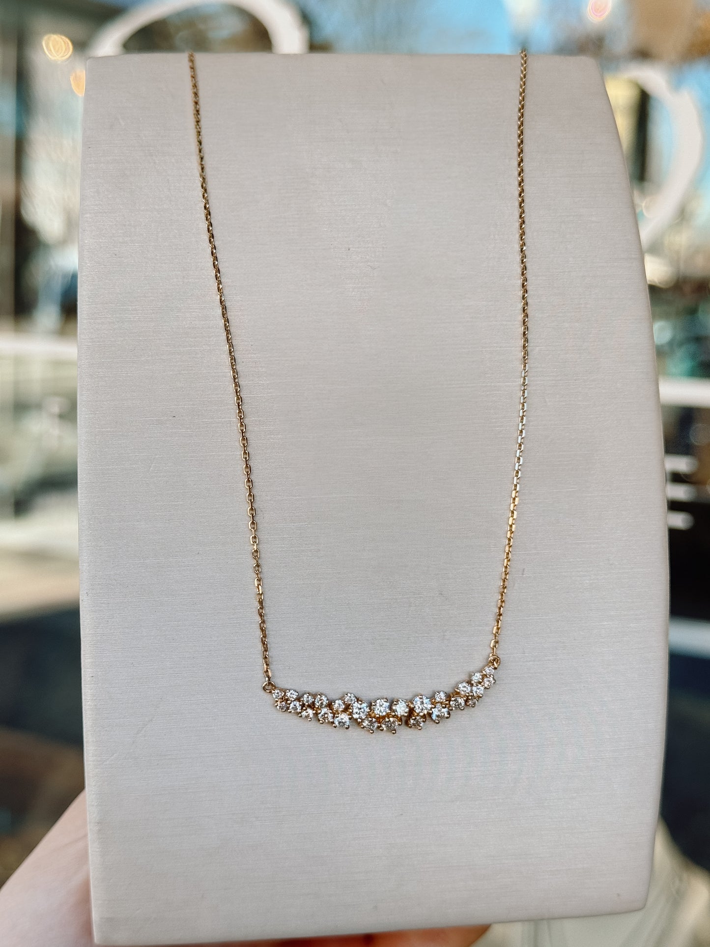 Cluster Diamond Bar Necklace
