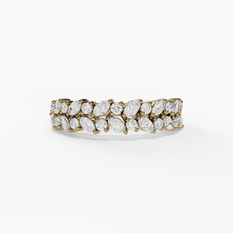 2 Row Tilted Marquise Round Diamond Band