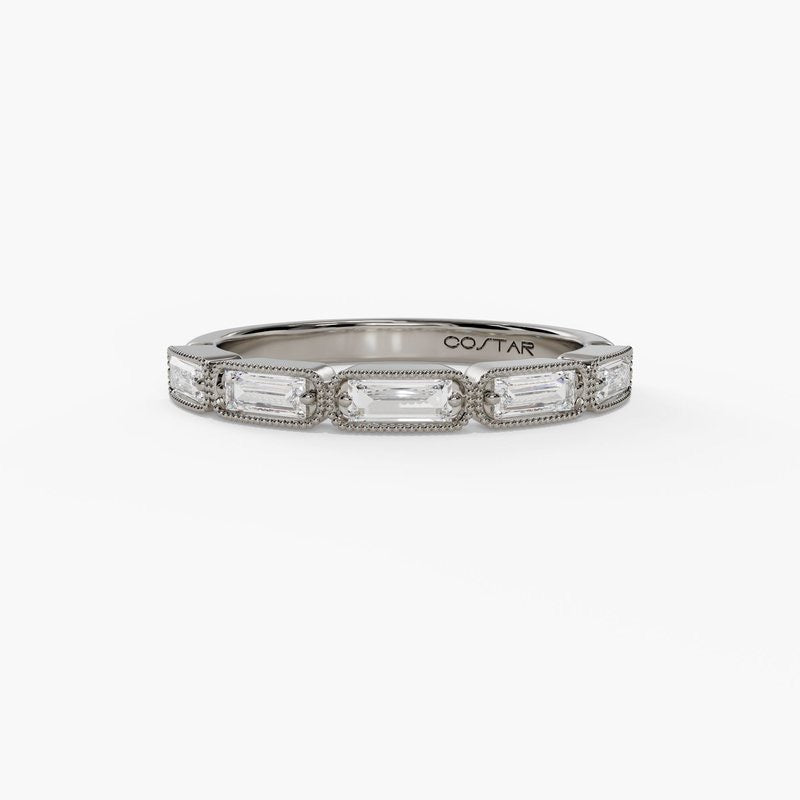 Baguette Cut Milgrain Diamond Stackable Wedding Band