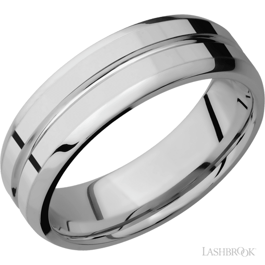 7 mm wide Beveled with Center Accent Groove Titanium band