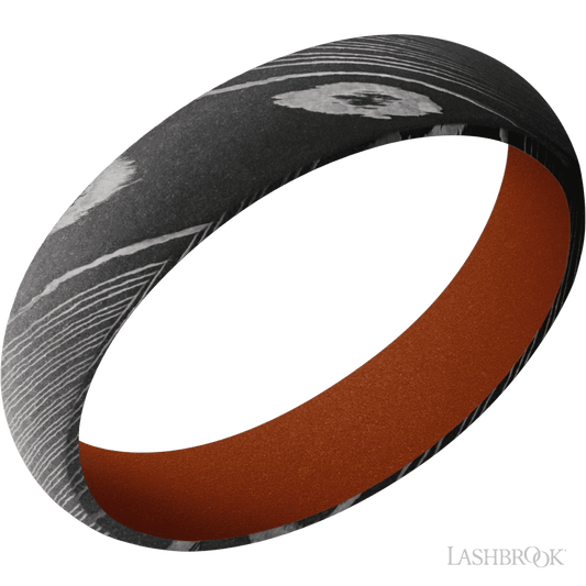 5 mm wide Domed Damascus band featuring a Tequila Sunrise sleeve.