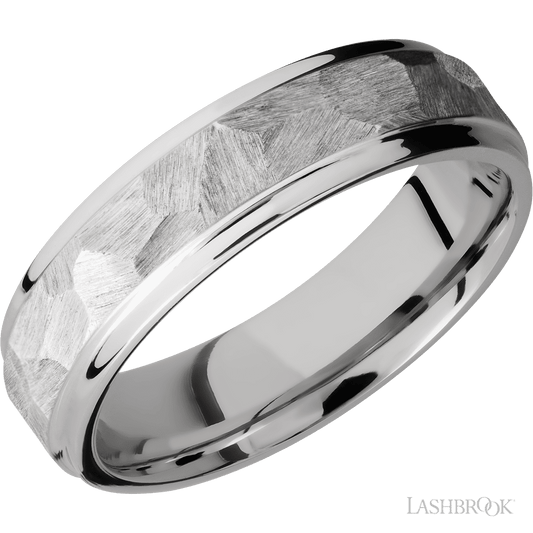 6 mm wide Flat Grooved Edges 14K White Gold band.