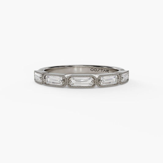 Baguette Cut Milgrain Diamond Stackable Wedding Band